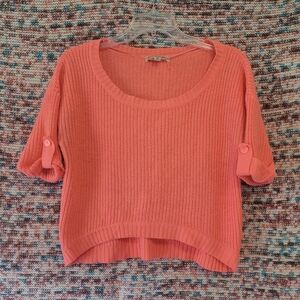 Poof Excellence Neon Coral Cropped Knit Sweater